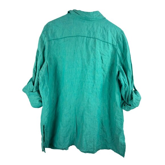 Soft Surroundings linen green brass button shacket top money sz 1X - Picture 3 of 5